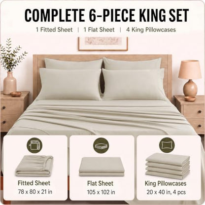 CozyLux King Size Sheets Set 6-Piece, 21-Inch Deep Pocket, Soft Feel