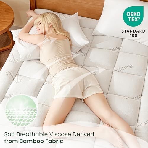 Love's cabin Full Size Mattress Topper Viscose Derived from Bamboo, Thick Pillow Top Mattress Pad with Stretchable Pockets for 8"-20" Mattress, Soft Breathable Cooling Mattress Topper for Hot Sleepers