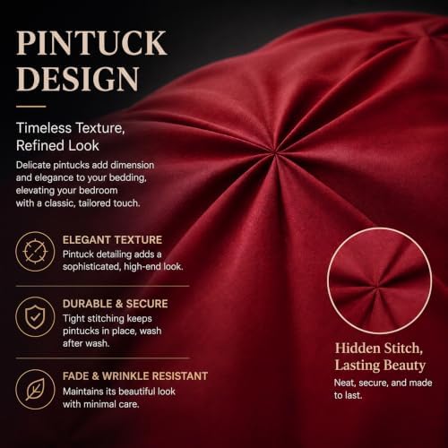 CozyLux Queen Comforter Set Dark Red, 7 Pieces Pintuck Bed in a Bag