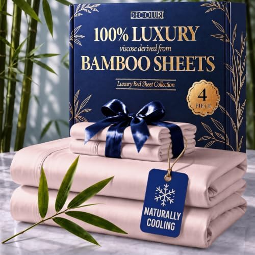 DECOLURE 100% Viscose Derived from Bamboo Sheets King Size | 4 Pc Bed Set
