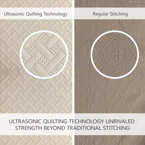 FLYMME Oversized King/California King Quilt Set 118"x106", Beige 3-Piece Floor-Length Bedspread, Premium Microfiber Lightweight Coverlet for King/California King Bed (1 Quilt, 2 Shams)