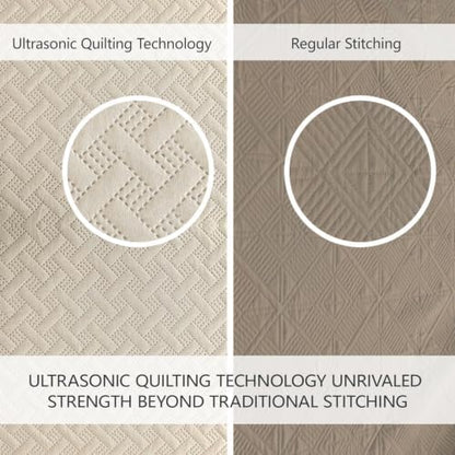FLYMME Oversized King/California King Quilt Set 118"x106", Beige 3-Piece Floor-Length Bedspread, Premium Microfiber Lightweight Coverlet for King/California King Bed (1 Quilt, 2 Shams)