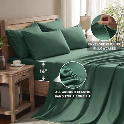 Queen Sheet Set - 6 Piece Sheets Queen Size Bed Set - Breathable & Cooling Hotel Luxury Bedding Set - Soft & Comfy Fully Elasticized 16" Deep Pocket Queen Sheets (Queen Emerald Green)