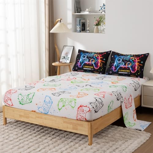 Full Size Bedding Set for Boys, Kids Teens Gamer Comforter Set 5 Pieces