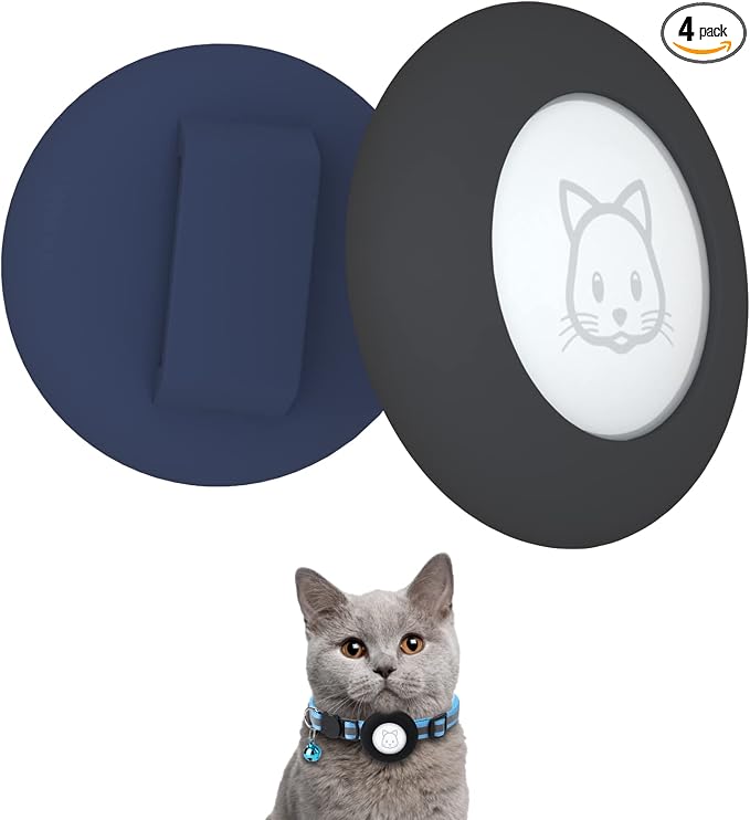 2022 Airtag Cat Collar Holder, Small Air Tag Compatible With Apple Airtag GPS Tracker, 2Pack Waterproof Case Cover for Dog Pet Collar Within 3/8 Inch (Black&Blue)