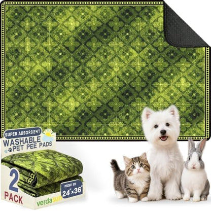 Washable Training Pads for Dog Pee Pads for Dogs - Reusable & Super Absorbent Puppy Pads Pet Potty Crates Dog Supplies Puppy Essentials Green/Multi 24" x 36", 2 Pack