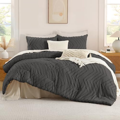 Andency Dark Grey Oversized Super King Comforter Set 120x120 Extra Large