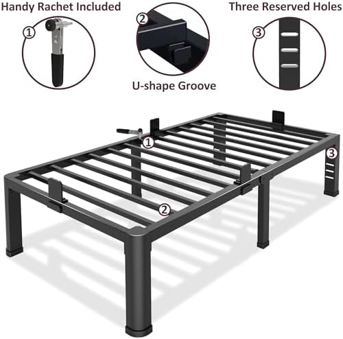 Bilily 18 Inch Twin Bed Frame Metal Platform with Round Corner Legs,3500 LBS Heavy Duty Steel Slats Support,Headboard Compatible,No Box Spring Needed,Easy Assembly,Mattress Retainer,Underbed Storage