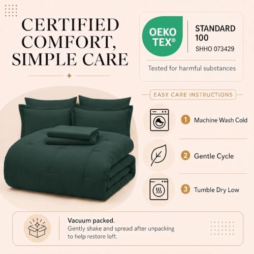 CozyLux Full Size Comforter Set Forest Green, 7 Pieces Bed in a Bag