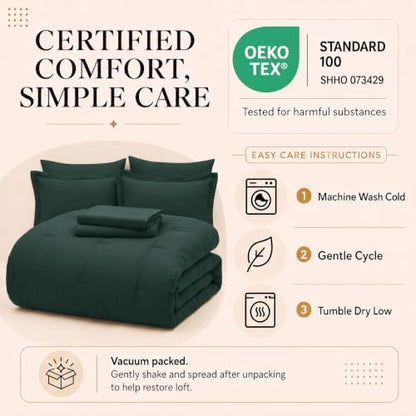 CozyLux Full Size Comforter Set Forest Green, 7 Pieces Bed in a Bag