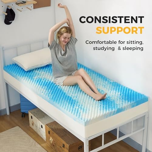 SINWEEK 2 Inch Egg Crate Memory Foam Mattress Topper Twin XL, Twin Extra Long Mattress Pads for College Dorm Room, Pressure Relieve CertiPUR-US Certified, 39x80 Inches, Blue