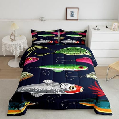 Feelyou Fishing Lure Bedding Set Twin Size for Children Teen Kids
