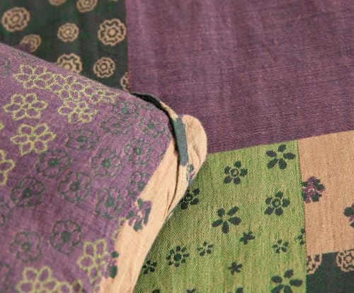 SLEEPBELLA Washed Double Layer Muslin 100% Cotton Comforter Set King Size, Purple Green Patchwork Fluffy Thick Checked Bedding Set, Soft Breathable (1 Comforter, 2 Pillow Shams)