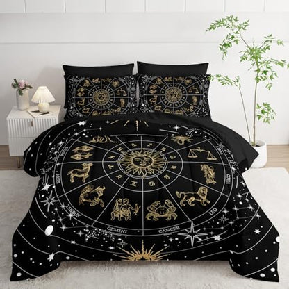 7 Piece Comforter Set Queen Galaxy，Celestial Bedding Set Queen Galaxy，(1 Comforter, 1 Flat Sheet, 1 Fitted Sheet, 2 Pillowcase and 2 Pillow Sham)