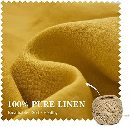 Simple&Opulence 100% Linen Lumbar Pillow Cover 12 x 20 Inches Set of 2 Rectangular Decorative Throw Cushion Cover for Couch Sofa Bed Living Room Office Soft Breathable Farmhouse - Mustard Yellow