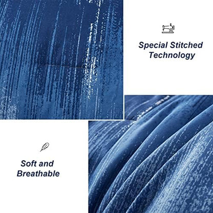 Ombre Blue Comforter Set King Size Reversible Gradient Blue Grey Boho Bedding Set for Men Women 8 Pieces Bed in A Bag Bohemian Bed Set With Comforter, Sheets, Pillowcases & Shams, Cushion Cover
