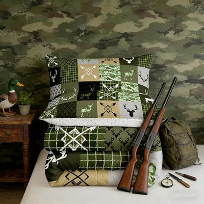 Feelyou Hunting Camo Bear Deer Comforter Set Full for Boys Girls Bedding