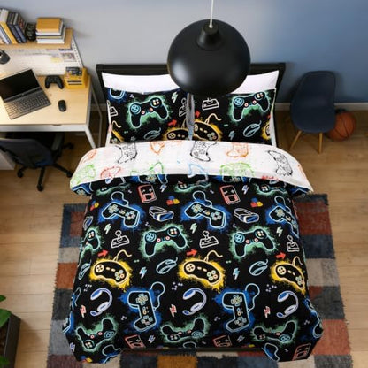 Holawakaka Kids Glow in The Dark Gamer Queen Size Bedding Set 5 Pieces