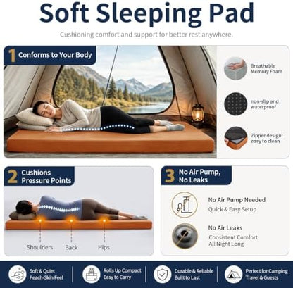 CYMULA Memory Foam Camping Mattress Pad,Sleeping Pad for Camping,Non-Slip Bottom Floor Car Mattress Bed with Retaining Portable Roll up Mattress Pad Mat for Travel Truck Guest Bed Tent