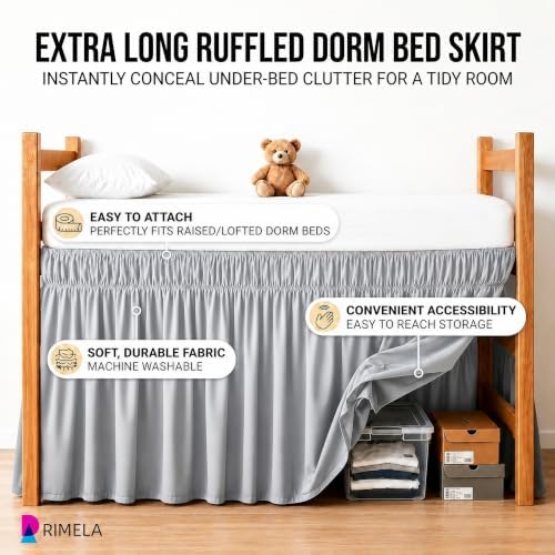 College Dorm Bed Skirt Twin XL 36" Drop, Slit Corner Bedskirt, Ice Grey