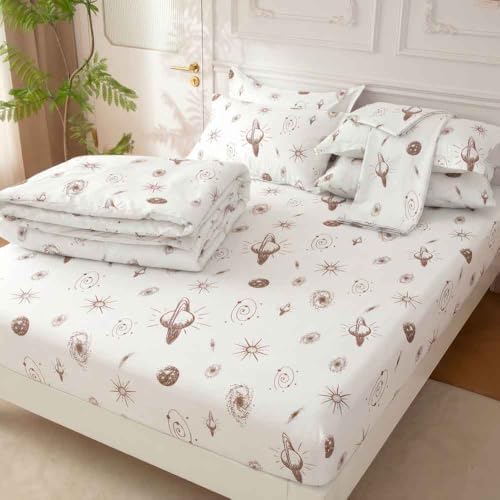 SDY 7Piece Space Bedding Queen for Kids,Girls, Boys,Include Galaxy Comforter，1Fitted Sheet，1Flat Sheet，2Pillowcases2 Pillowshams Bed in A Bag