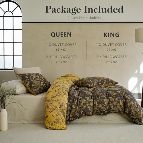 Simple&Opulence Muslin Duvet Cover Set King Size, 100% Washed Cotton 3 Pieces Yarn-Dyed Vintage Grey Floral Jacquard Textured Bedding, Soft & Breathable Gauze Comforter Cover with Zipper Closure