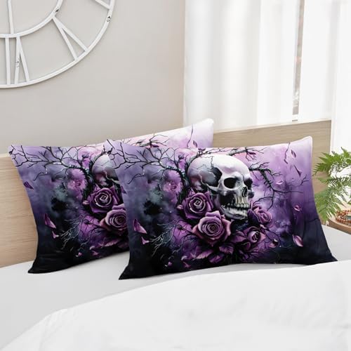 HOSIMA Death Skull Twin Size Bedding Set,1 Fitted Sheet+2 Pillowcases.