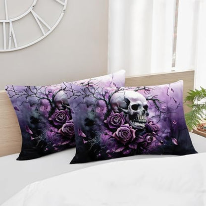 HOSIMA Death Skull Twin Size Bedding Set,1 Fitted Sheet+2 Pillowcases.