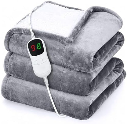 GENIANI Heated Blanket Electric Throw 50"x60" – Safe Electric Heating Blanket with Auto Shut-Off & Overheat Protection, 10 Heat Settings, Washable Heated Throw for Couch, Bed, Office & Dorm