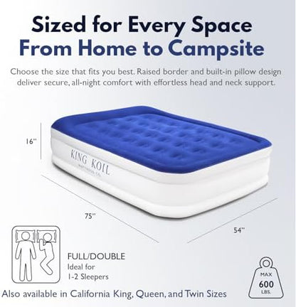 King Koil Air Mattress Full with Built-in Pump, Inflatable Blow Up Bed