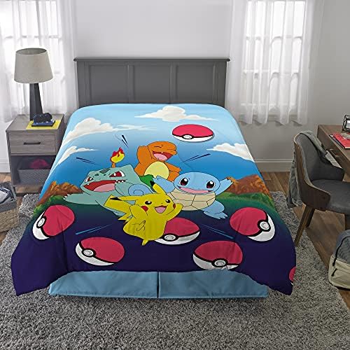 Pokemon Kids Bedding Super Soft Microfiber Reversible Comforter, Twin/Full, (Officially Licensed Product) by Franco