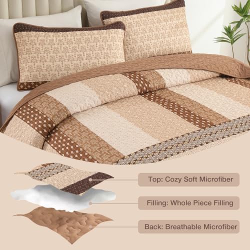 WONGS BEDDING Fall King Size Quilt Set, Brown Striped Bedspread