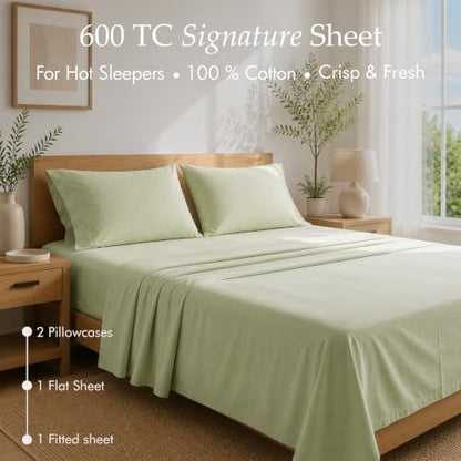 Threadmill 600 Thread Count Cotton Full Sheet Set, Sateen, Sage Green