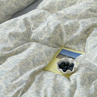 mixinni Blue Floral Duvet Cover Twin Size - 100% Cotton Soft Boho Comforter Cover with Zipper Closure 4 Ties, 3-Piece Vintage Aesthetic Botanical Bedding Set with 2 Pillowcases, All Season Bed Set
