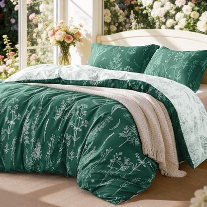 Love's cabin Emerald Twin Comforter Set - Twin XL Size Comforter Set Dorm Bedding, 2 Pieces Cute Floral Bedding, Soft Reversible Flowers Comforter, 1 Comforter & 1 Pillow Sham