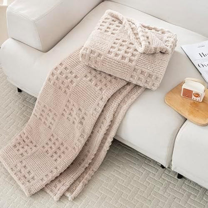 90x104 Inch Brown Waffle Queen Blanket - Soft & Fluffy Fleece, Neutral Tan Color, Cute & Aesthetic, Perfect for Sofa, Couch, Bed, Living Room & Bedroom, All-Season Use, Plush & Cozy Decorative Blanket