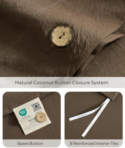 JELLYMONI 100% Washed Cotton Fall Brown Duvet Cover King, Linen-Like