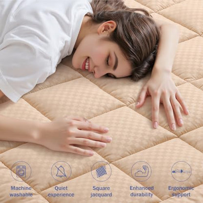 OLANLY Twin Quilted Fitted Mattress Pad, Down Alternative Fill, Beige