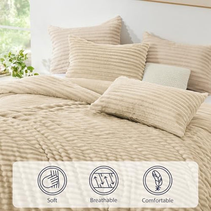 EXQ Home Fluffy Comforter Set Full Size,3 Pieces Bed Set,Khaki