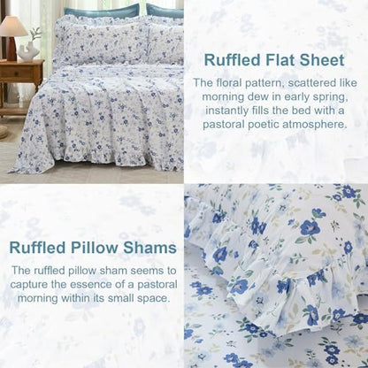 WONGS BEDDING 8PC Queen Comforter Set, Ruffle Comforter with Floral Sheets