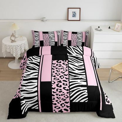 Feelyou Leopard Cheetah Animal Comforter Set King Size Girls Boys Kids