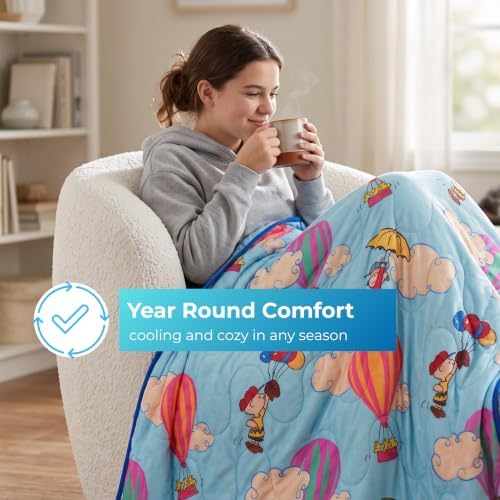 Peanuts® Snoopy Cooling Throw Blanket for Hot Sleepers, 50 x 70 Inch Lightweight All-Season Throw, Soft Breathable Cooling Fabric for Couch, Bed, (Officially Licensed Product) by Franco Calm