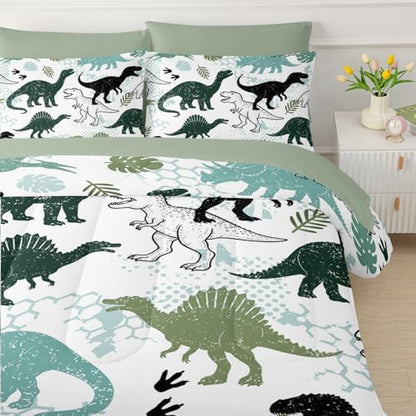 QOOMO Dinosaur 7 Pieces Comforter Set Full,Dinosaurs Bedding Set for Kids