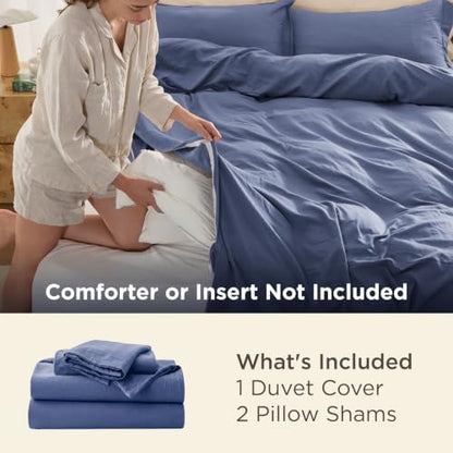 Bedsure Prewashed Duvet Cover Queen, Cotton-Like Bedding Set, Slate Blue