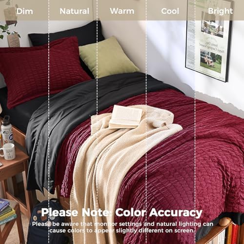 HYMOKEGE Red & Black Twin Comforter Set Seersucker 5 Pieces, All Season Luxury Bed in a Bag for Bedroom, Bedding Set with Comforters, Sheets, Pillowcase & Sham