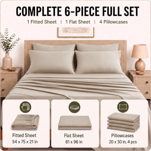 CozyLux Full Sheet Set 6-Piece, 21-Inch Deep Pocket, Soft Brushed Feel
