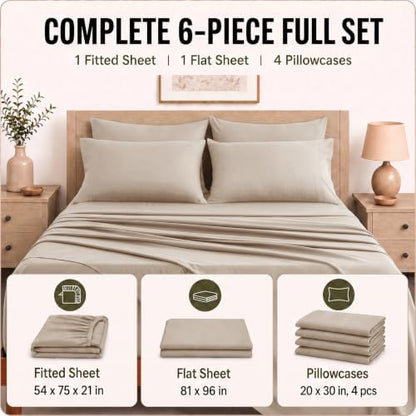 CozyLux Full Sheet Set 6-Piece, 21-Inch Deep Pocket, Soft Brushed Feel