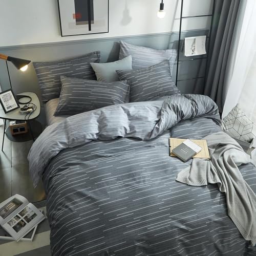 mixinni Comforter Twin/Twin XL College Dorm Modern 3 Piece Grey Geometric Striped Pattern Comforter Set Men Boys for All Season, 1 Soft Fluffy Reversible Comforter and Two Pillowcases-Twin XL Size