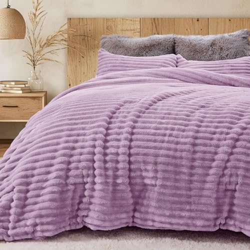 Sasttie Fluffy Twin/Twin XL Comforter Set, 2 PC Fleece Bedding, Purple