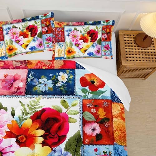 Color Vintage Floral Comforter Set King Size，Floral King Bed Bedding Set，with 1 Comforter with 2 Pillow Case